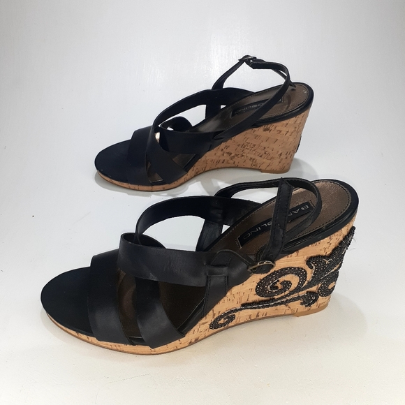 Bandolino Black Strappy Cork Wedge Sz6 - Picture 4 of 9